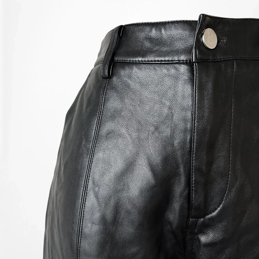 Vintage Y2K 90s Black Faux Leather High Waisted Boot Cut Pants Trousers Size S